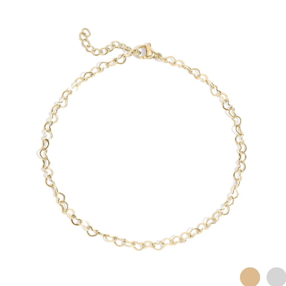 Gold Heart-shaped Link Anklet - Waterproof, Tarnish-free, Hypoallergenic Summer